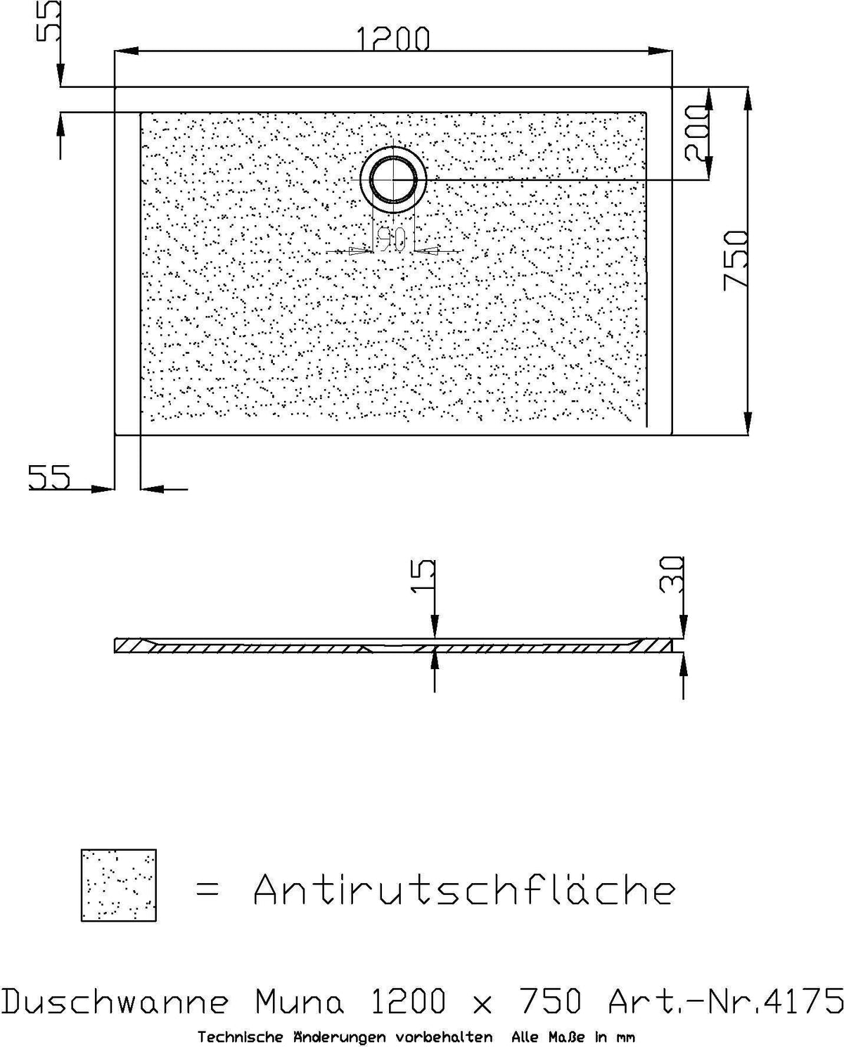 HOESCH Muna Duschwanne 900x700x30 Solique Weiß mit Antirutsch