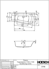 HOESCH Thasos Trapez-Badewanne 1500x1000 links Weiß – Raumsparwanne mit 275 l Inhalt