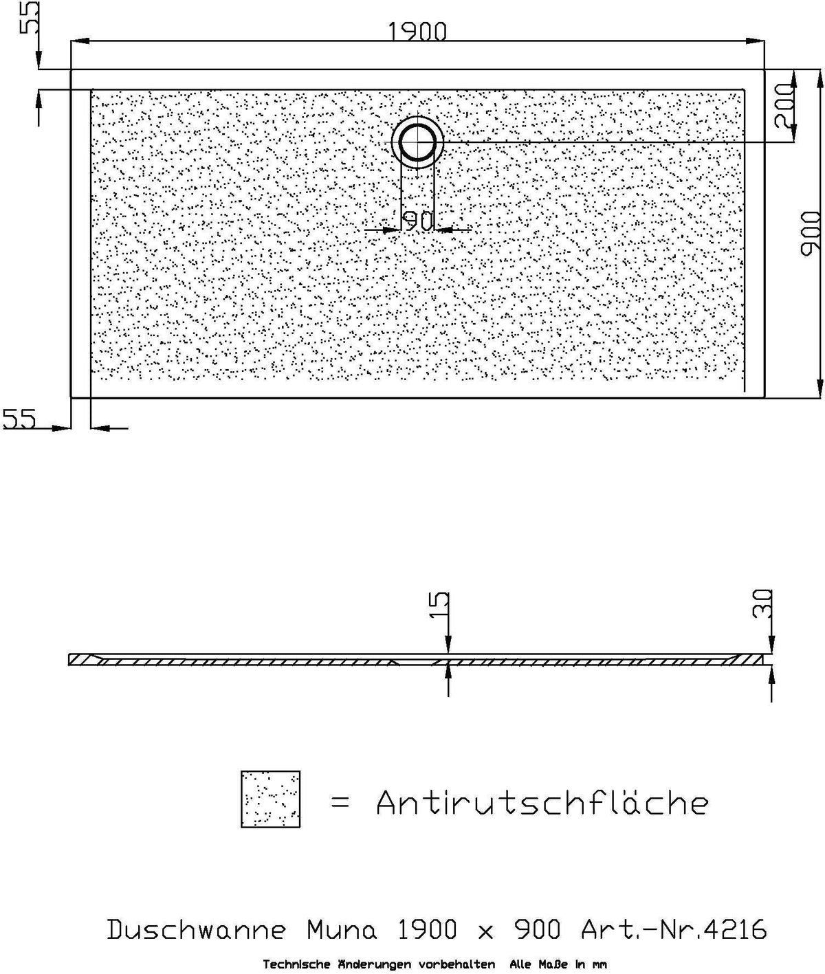 HOESCH Muna Duschwanne 900x700x30 Solique Weiß mit Antirutsch