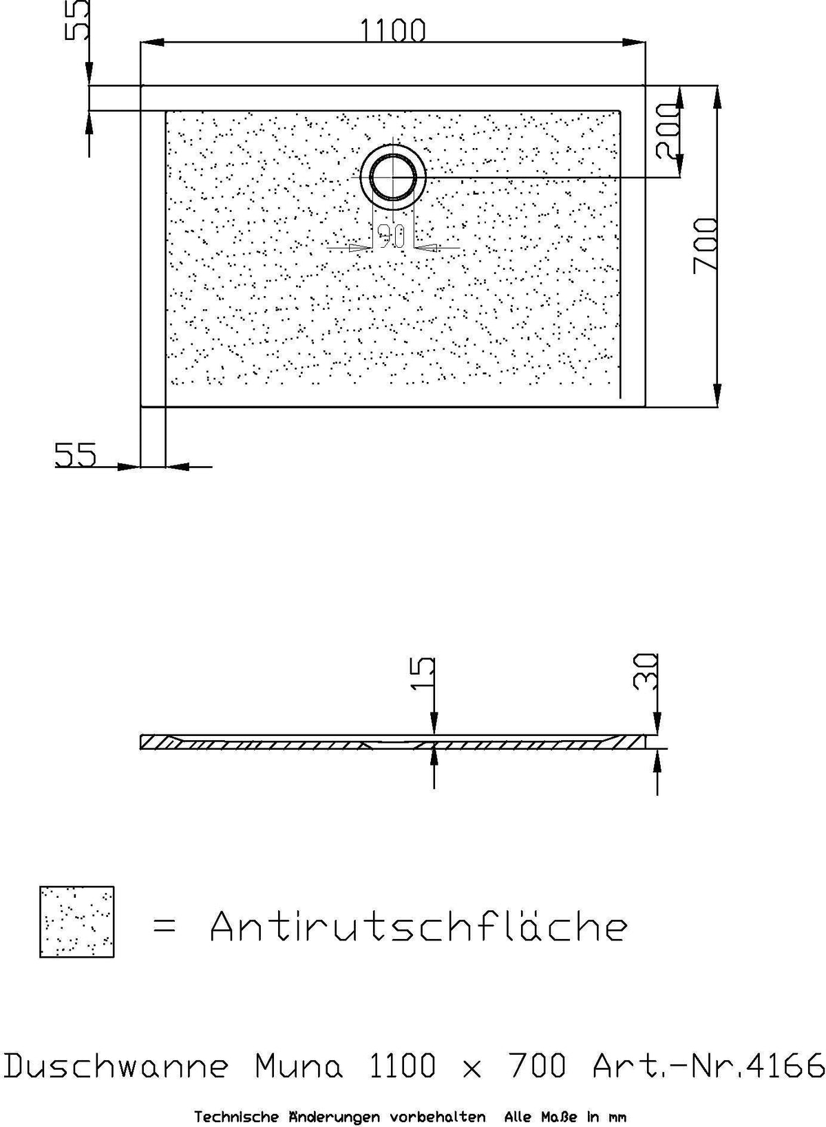HOESCH Muna Duschwanne 900x700x30 Solique Weiß mit Antirutsch