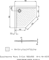 HOESCH Muna Fünfeck-Duschwanne 900x900x30 SoliquePRO mit Antirutsch, Weiß