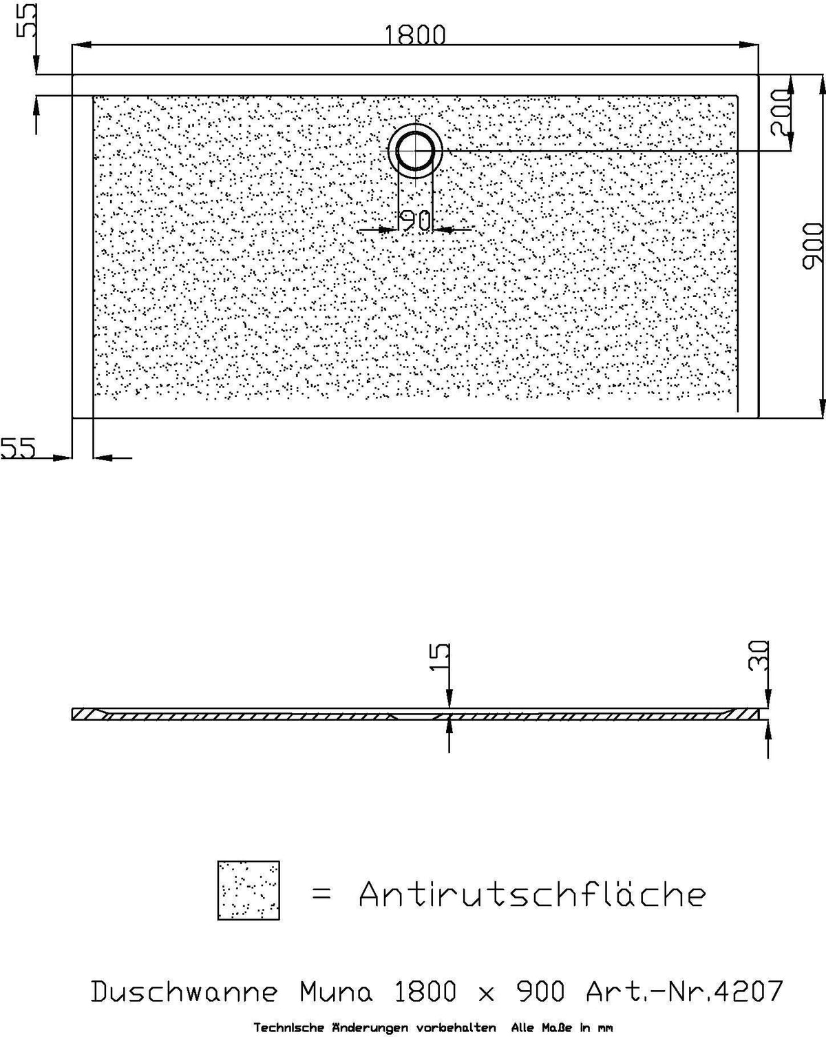 HOESCH Muna Duschwanne 900x700x30 Solique Weiß mit Antirutsch
