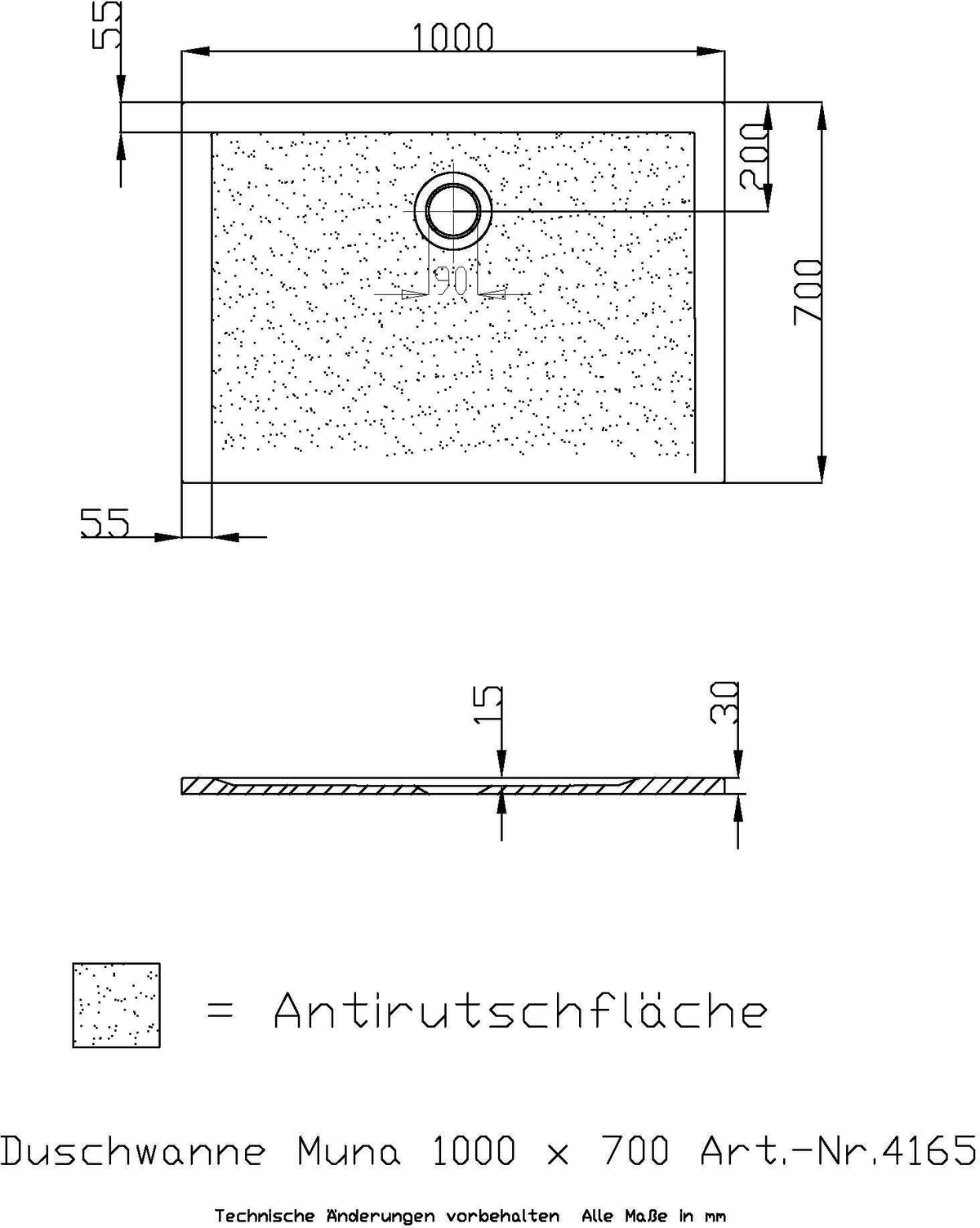 HOESCH Muna Duschwanne 900x700x30 Solique Weiß mit Antirutsch