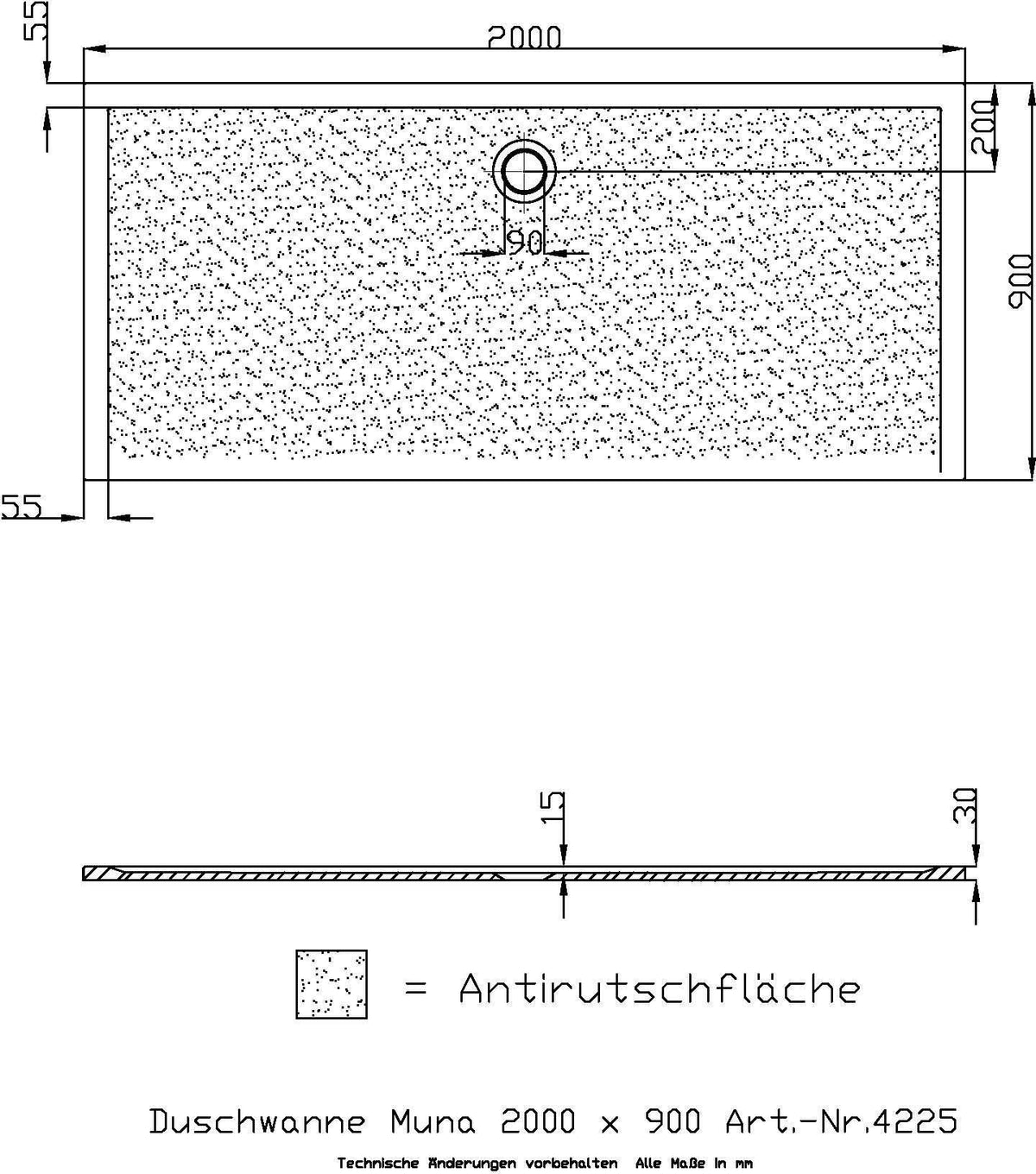 HOESCH Muna Duschwanne 900x700x30 Solique Weiß mit Antirutsch