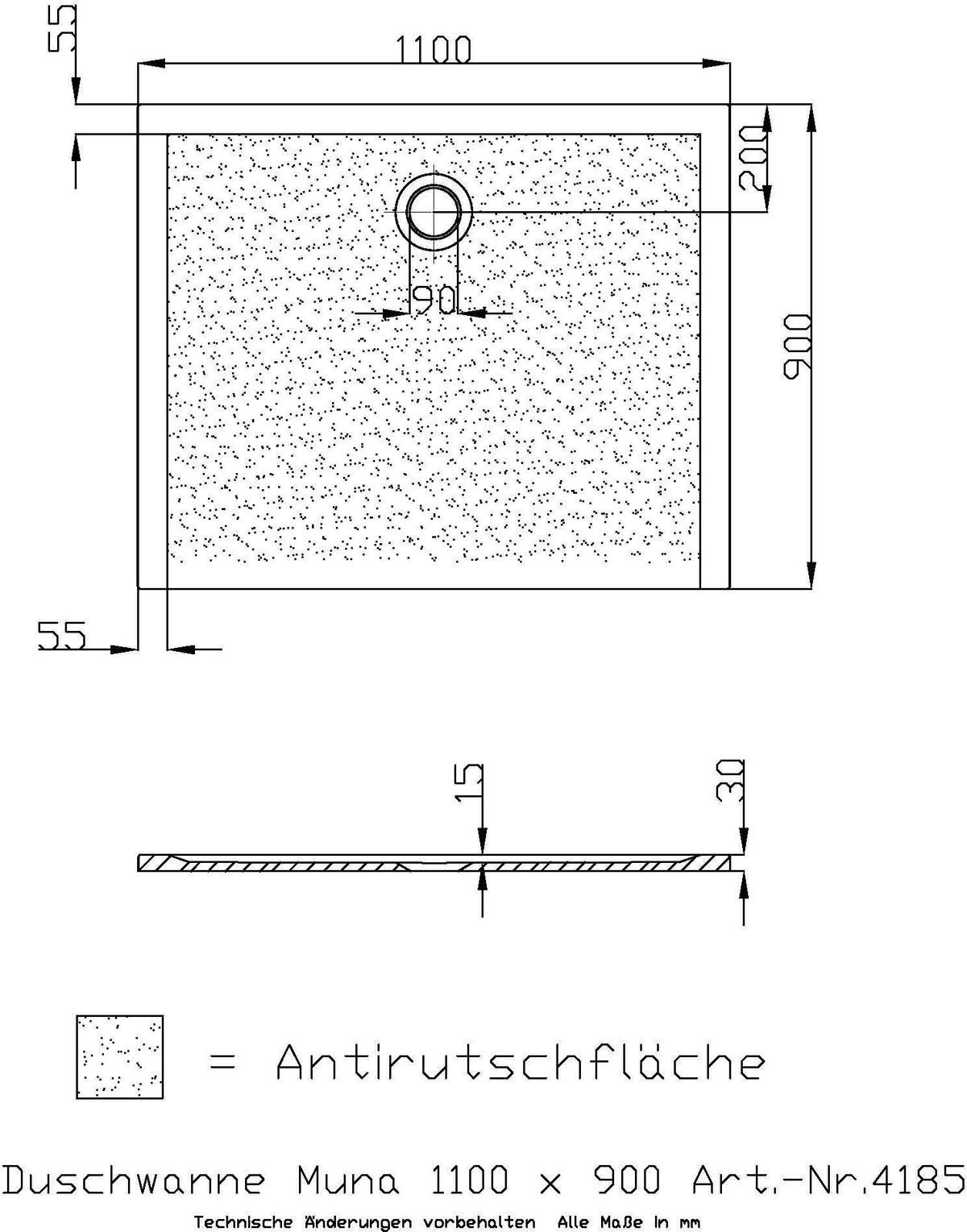 HOESCH Muna Duschwanne 900x700x30 Solique Weiß mit Antirutsch
