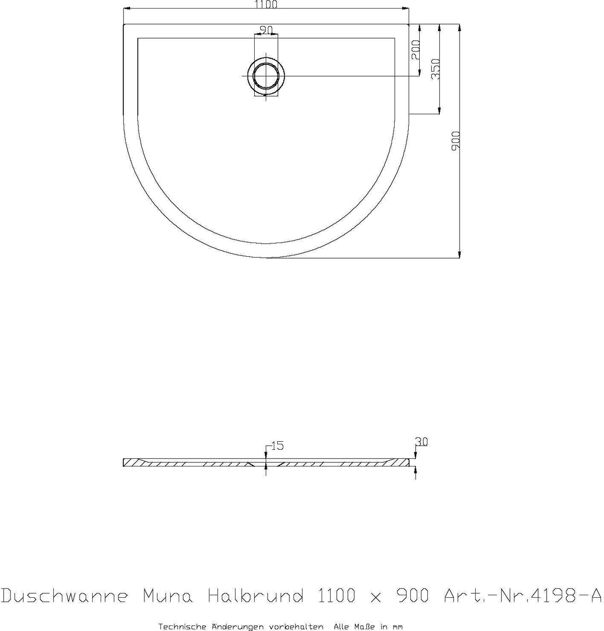 HOESCH Muna Halbrund Duschwanne 1000x1000x30 Solique Weiß – Mineralguss, flacher Einbau
