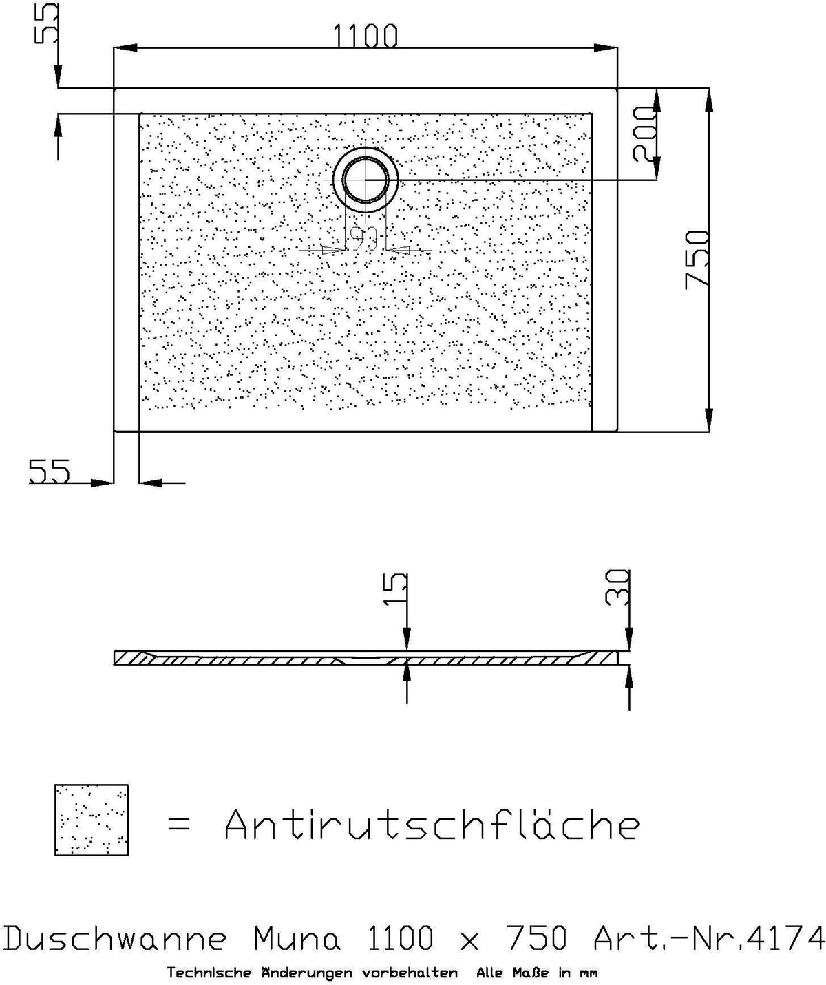 HOESCH Muna Duschwanne 900x700x30 Solique Weiß mit Antirutsch