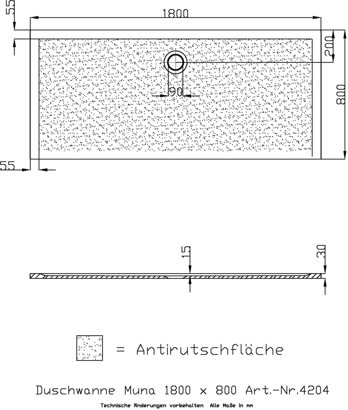 HOESCH Muna Duschwanne 900x700x30 Solique Weiß mit Antirutsch