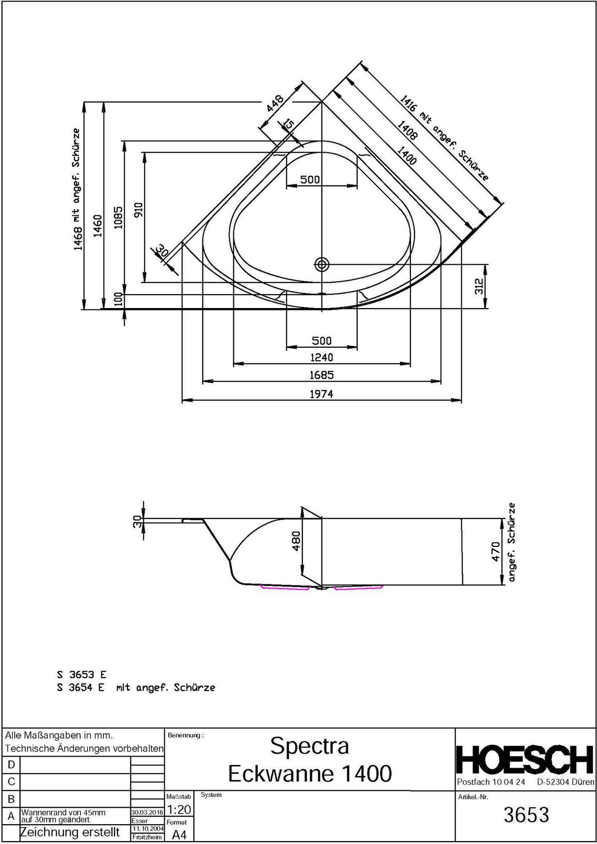 HOESCH Spectra Eckbadewanne 1400 mm Weiß – Acryl, 2-Sitzer, ohne Schürze