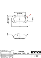 1700 mm / 800 mm / 150 l