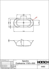 HOESCH Spectra Oval Badewanne 1700x800 mm weiß – Acryl Einbauwanne mit 2 Rückenschrägen
