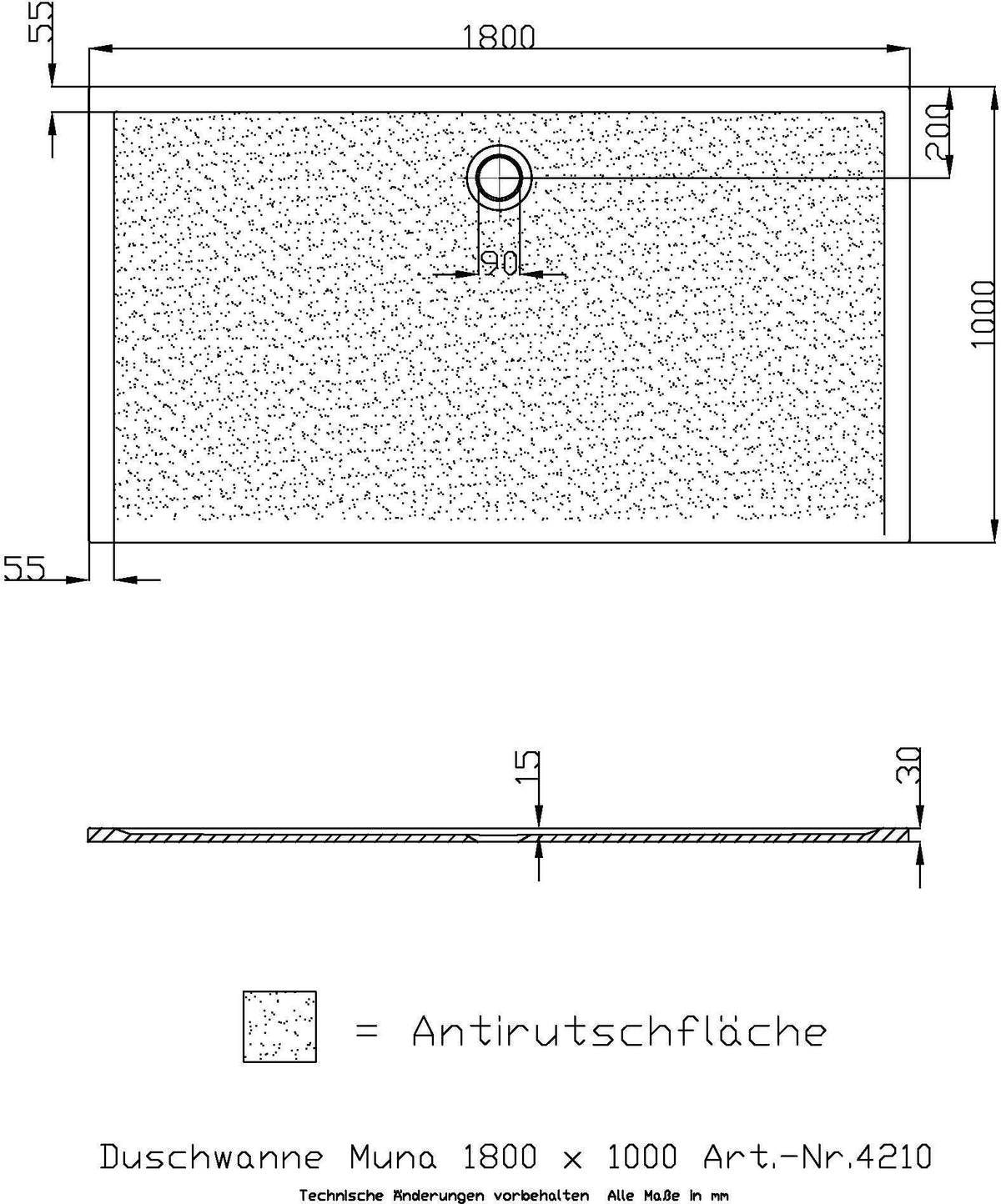 HOESCH Muna Duschwanne 900x700x30 Solique Weiß mit Antirutsch