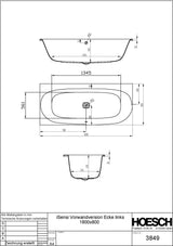 HOESCH iSensi Eckbadewanne 1800x800 links Weiß – Acrylwanne mit 2 Rückenschrägen