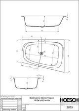 HOESCH iSensi Trapez-Badewanne 1800x1400 mm rechts Weiß – Raumsparwanne aus Acryl