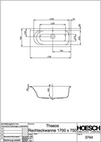 1700 mm / 750 mm / 190 l