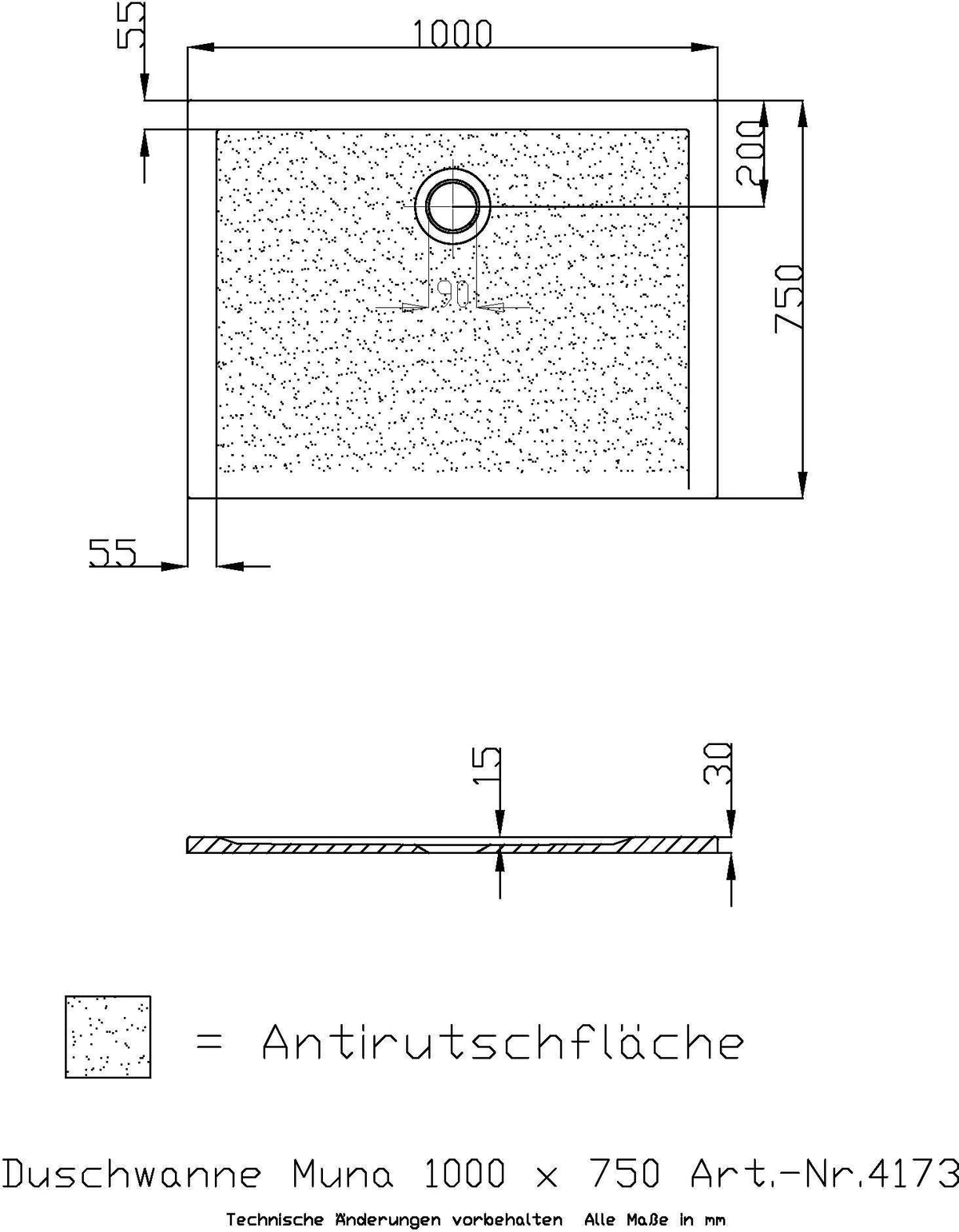 HOESCH Muna Duschwanne 900x700x30 Solique Weiß mit Antirutsch