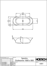 HOESCH Spectra Oval Badewanne 1700x800 mm weiß – Acryl Einbauwanne mit 2 Rückenschrägen