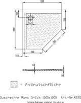 HOESCH Muna Fünfeck-Duschwanne 900x900x30 SoliquePRO mit Antirutsch, Weiß