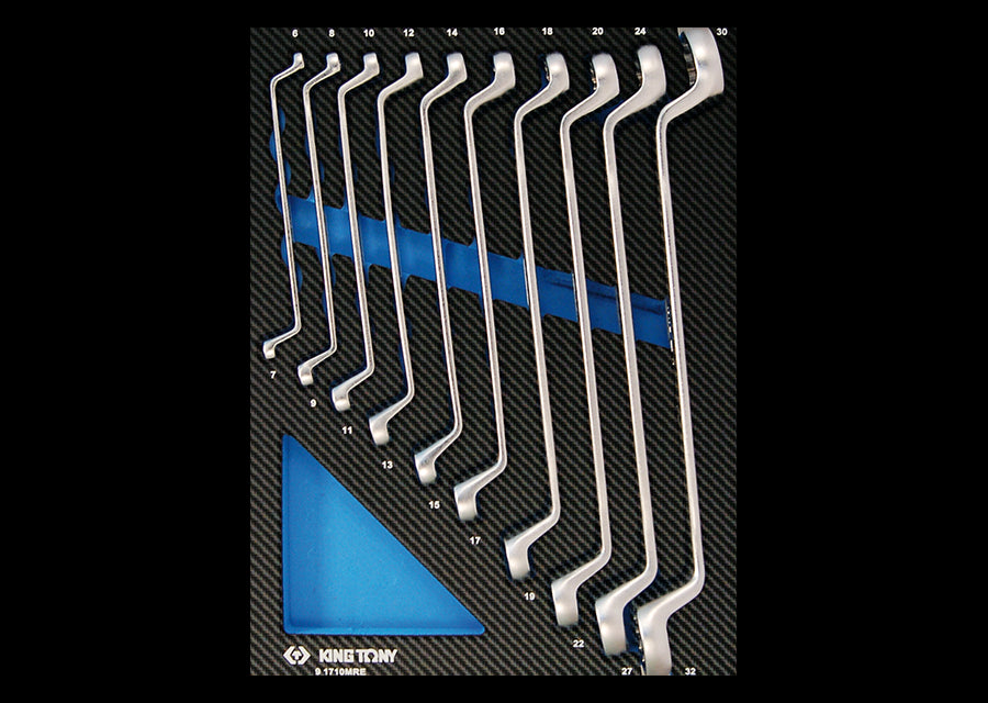 KING TONY Profi-Werkzeuge - Ringschlüssel-Set, 75°,  abgewinkelt, metrisch, EVAWAVE - 10 tlg. 91710MRE