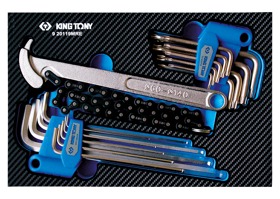 KING TONY Profi-Werkzeuge - Inbus-, TORX®-Steck- und Ölfilterschlüssel, EVAWAVE - 19 tlg. 920119MRE