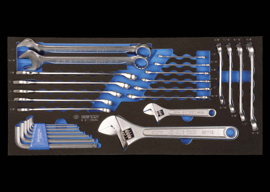 KING TONY Profi-Werkzeuge - Ring- Maulschlüssel, Winkelschraubendreher, Zoll, EVAWAVE - 26 tlg. 991126SRV