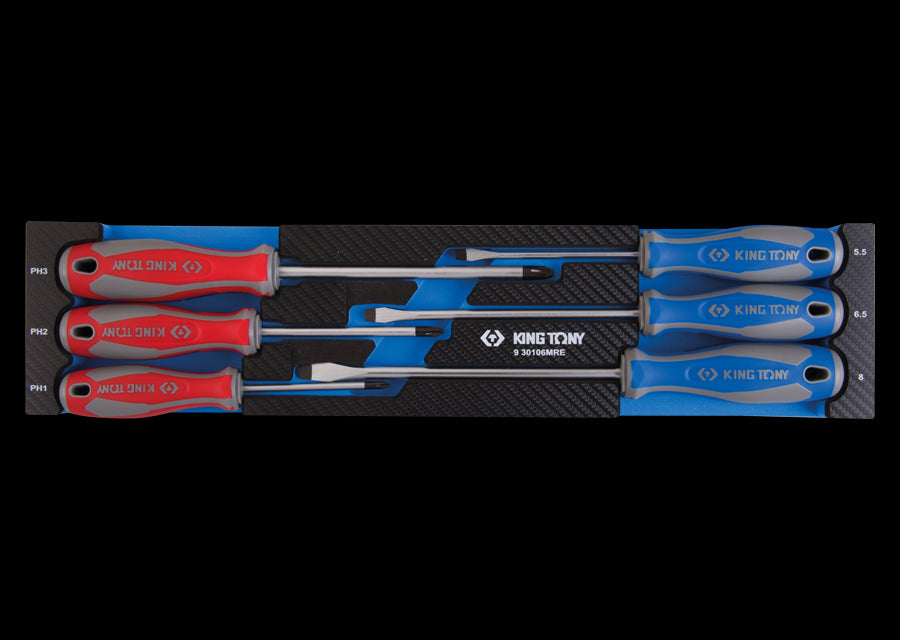 KING TONY Profi-Werkzeuge - Schraubendreher in EVAWAVE Schaumstoff-Einlage - 6 tlg. 930106MRE