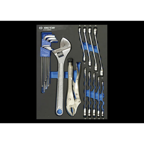 KING TONY Profi-Werkzeuge - Set mit Ratschen-/Ringschlüssel, Innen-6-Kant-Schlüssel, EVAWAVE 991120MRE