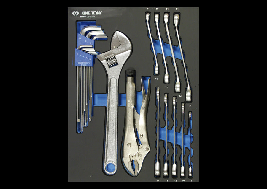 KING TONY Profi-Werkzeuge - Set mit Ratschen-/Ringschlüssel, Innen-6-Kant-Schlüssel, EVAWAVE 991120MRE