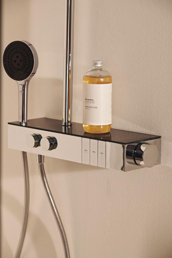 Ideal Standard Duschsystem Ceratherm Solos mit LED-Leuchtring Silver Storm – Thermostat, Kopf- & Handbrause