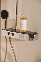 Ideal Standard Duschsystem Ceratherm Solos mit LED-Leuchtring Silver Storm – Thermostat, Kopf- & Handbrause