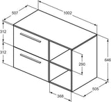 Ideal Standard i.life B Möbel-Set 100 cm – 2 Auszüge, 2 offene Fächer, Chrom/Weiß matt
