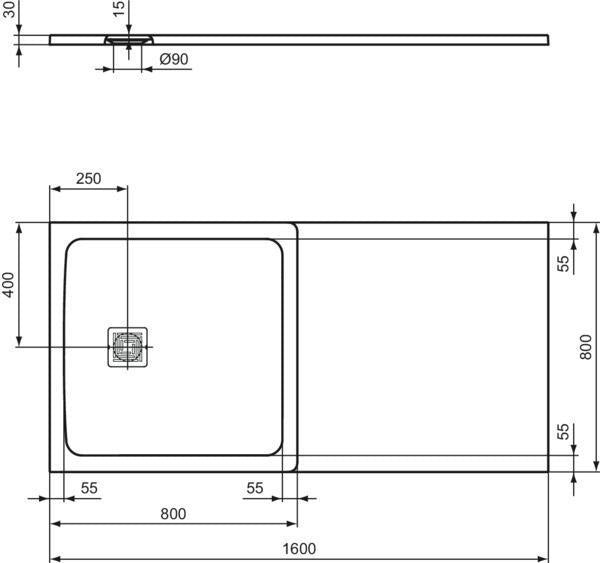 IDEAL STANDARD Brausewanne Ultra Flat S + Sonderzuschnitt 70x140-220 – Individuelle Größe, flache Bauform
