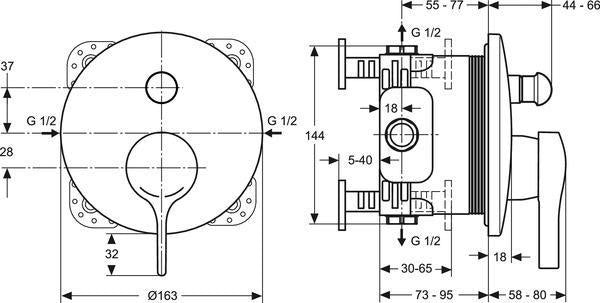 Ideal Standard Melange UP-Badearmatur Bausatz 2 Chrom Rosette 163 mm – Fertigmontageset