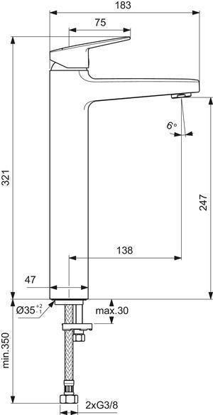 Ideal Standard Ceraplan Waschtischarmatur H250, Ausladung 138 mm, Chrom, ohne Ablaufgarnitur