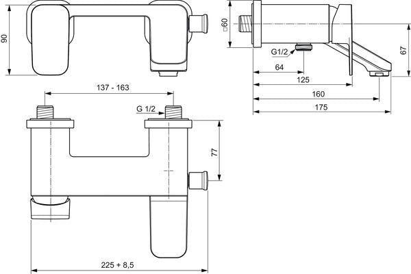 IDEAL STANDARD Tonic II Badearmatur Aufputz Chrom 160 mm Ausladung