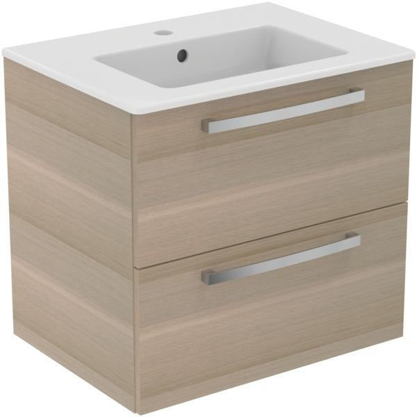 Ideal Standard Waschtisch-Möbelpaket Eurovit 610 mm Weiß/Eiche hell mit 2 Auszügen