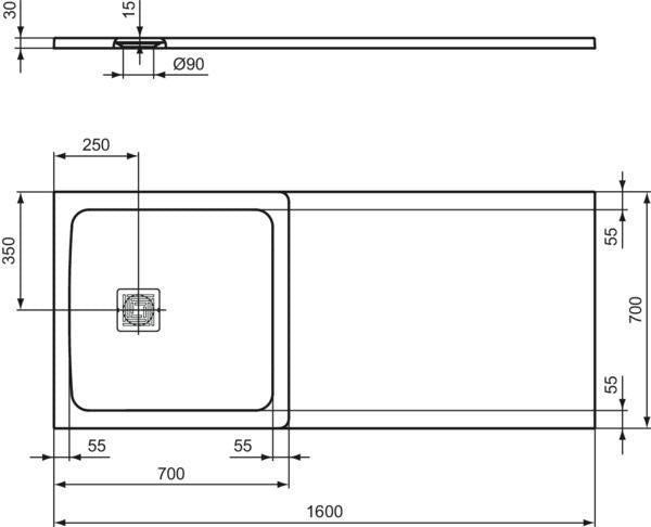 IDEAL STANDARD Brausewanne Ultra Flat S + Sonderzuschnitt 70x140-220 – Individuelle Größe, flache Bauform