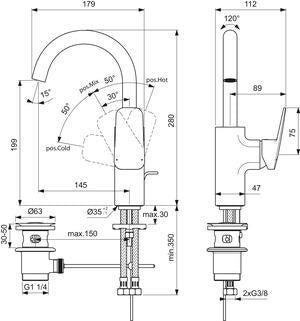 Ideal Standard Ceraplan Waschtischarmatur H200 mit Ablaufgarnitur, Ausladung 145 mm, Chrom