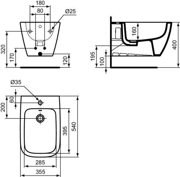 Ideal Standard i.life B Wand-Bidet 355x540x300 mm Weiß – Keramik mit Überlauf