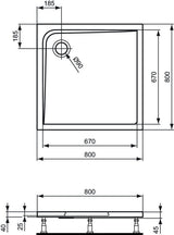 IDEAL STANDARD Quadrat-Brausewanne Ultra Light 800x800x45mm in Weiß – Sanitär-Acryl, flacher Einbau