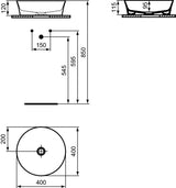 IDEAL STANDARD Ipalyss Aufsatzschale 400x400x120 mm Weiß ohne Hahnloch und Überlauf