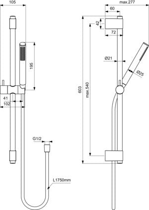 IDEAL STANDARD Idealrain Atelier Brausekombination 600 mm mit Handbrause und 1750 mm Schlauch