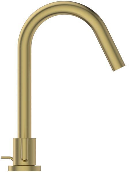 Ideal Standard Joy 3-Loch Waschtischarmatur in Brushed Gold mit Ablaufgarnitur, 127 mm Ausladung