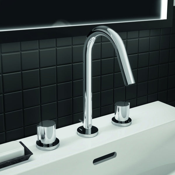 Ideal Standard Joy 3-Loch Waschtischarmatur in Brushed Gold mit Ablaufgarnitur, 127 mm Ausladung