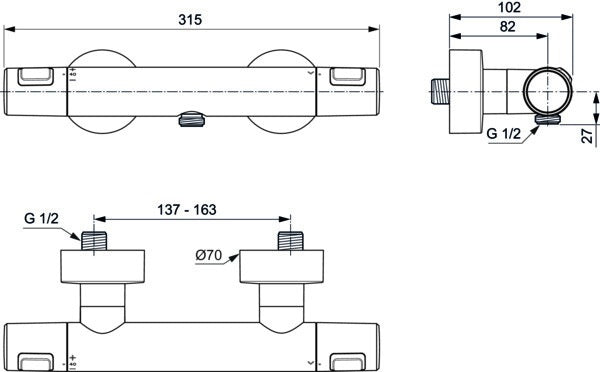 Ideal Standard Ceratherm T25 Brausethermostat AP, Ausladung 80 mm, Chrom – mit Verbrühschutz