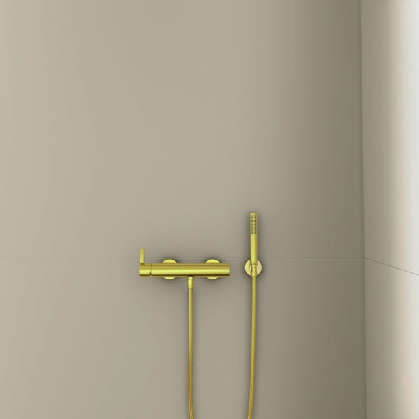 Ideal Standard Idealrain Atelier Brausehalter mit runder Rosette in Brushed Gold – Wandmontage