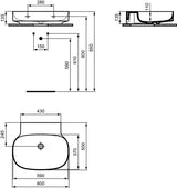 Ideal Standard Waschtisch Linda-X 600x500x135mm Weiß ohne Hahnloch ohne Überlauf