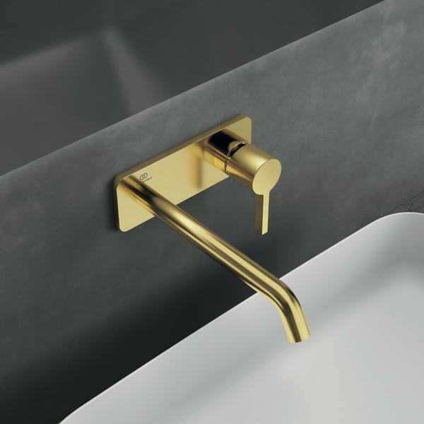 IDEAL STANDARD Joy Wand-Waschtischarmatur Brushed Gold 220 mm eckige Rosette – Einhandhebelmischer