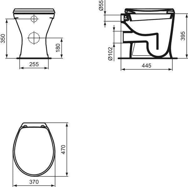 Ideal Standard Eurovit Standflachspül-WC 360x465x395mm Weiß, Abgang waagerecht