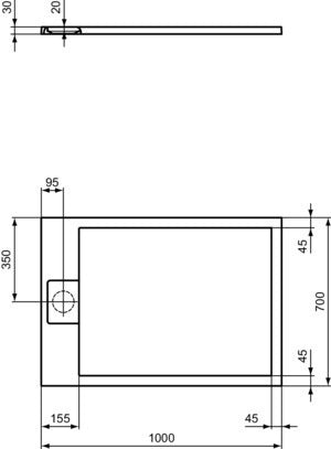 Ideal Standard Ultra Flat S i.life Rechteck-Brausewanne 1000x700x30 mm Carraraweiß Mineralguss